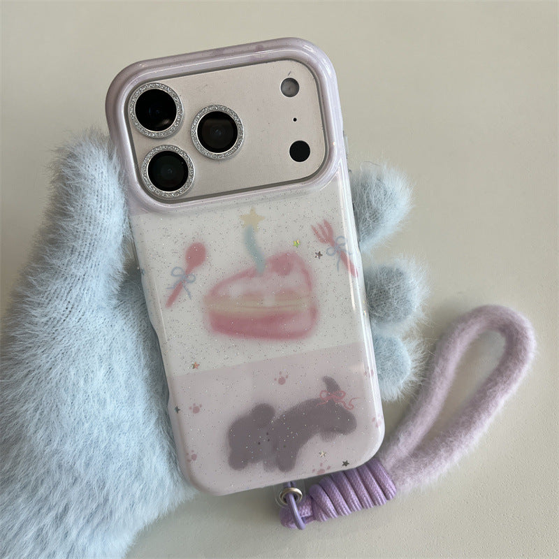 Couteau de style coréen fourche et modèle de gâteau cas de téléphone de chien