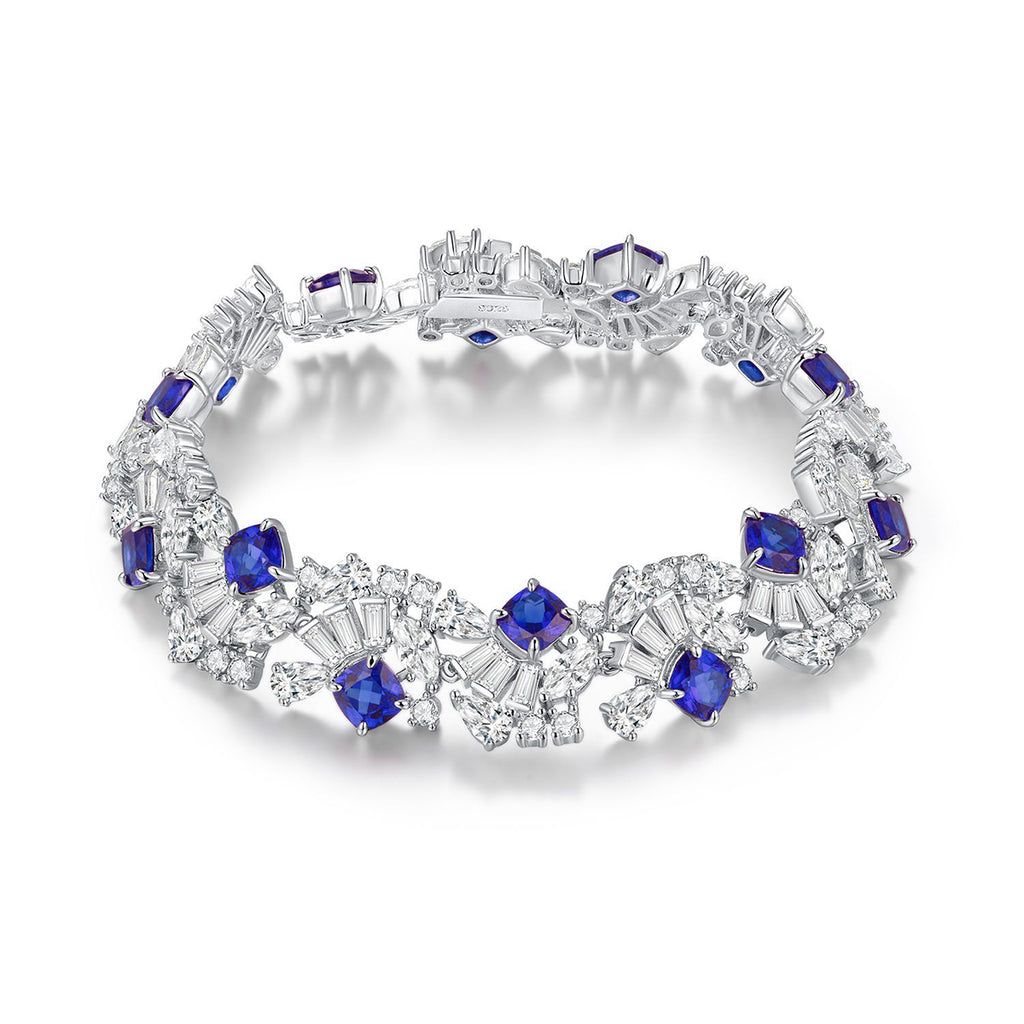 S925 Argent Sterling 5mm Lab-Grown Emerald Ruby Saphir Bracelet de tennis 16.5cm 14 Pierres