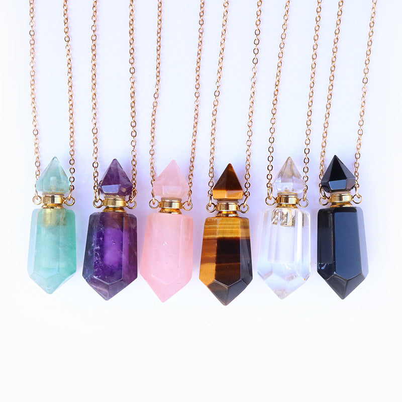Pendentif de chaîne de bouteille de parfum en cristal naturel