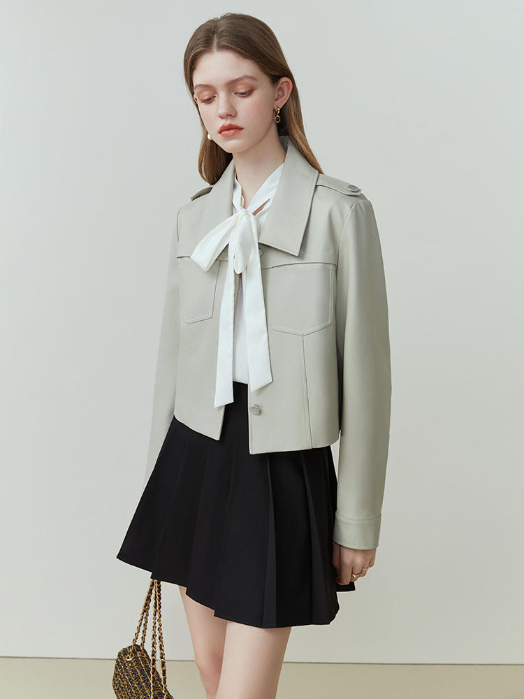 Manteau en cuir court pu rétro femelle