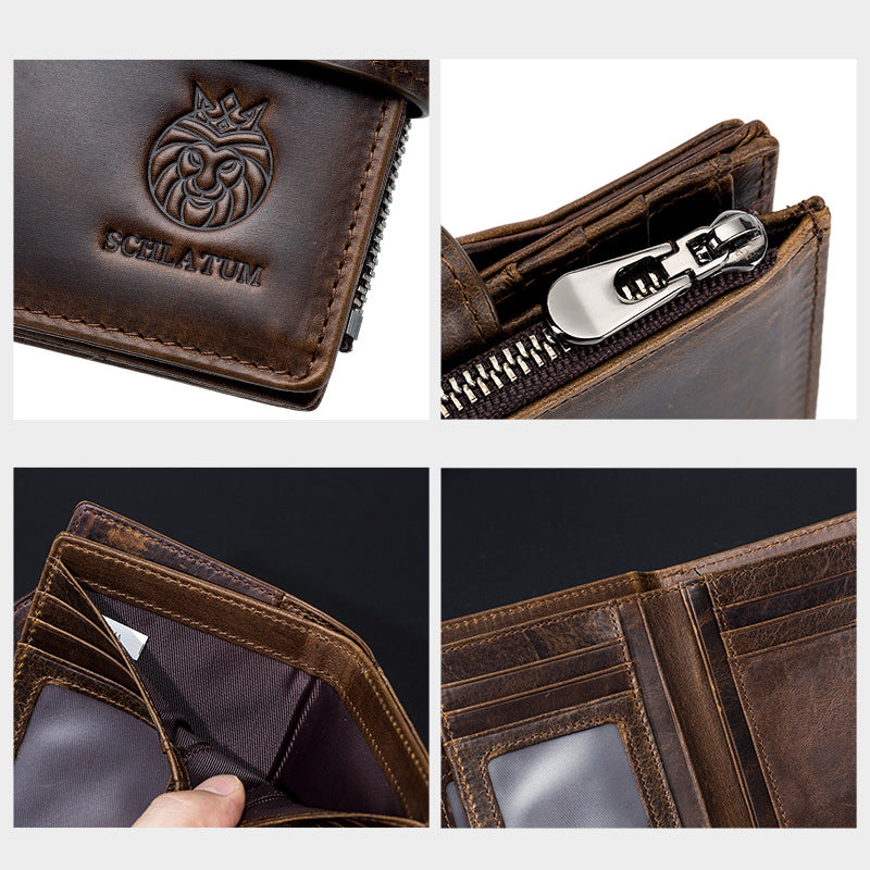 Premier calque Cowhide RFID Antivol cuir pivotant européen et américain retro hommes