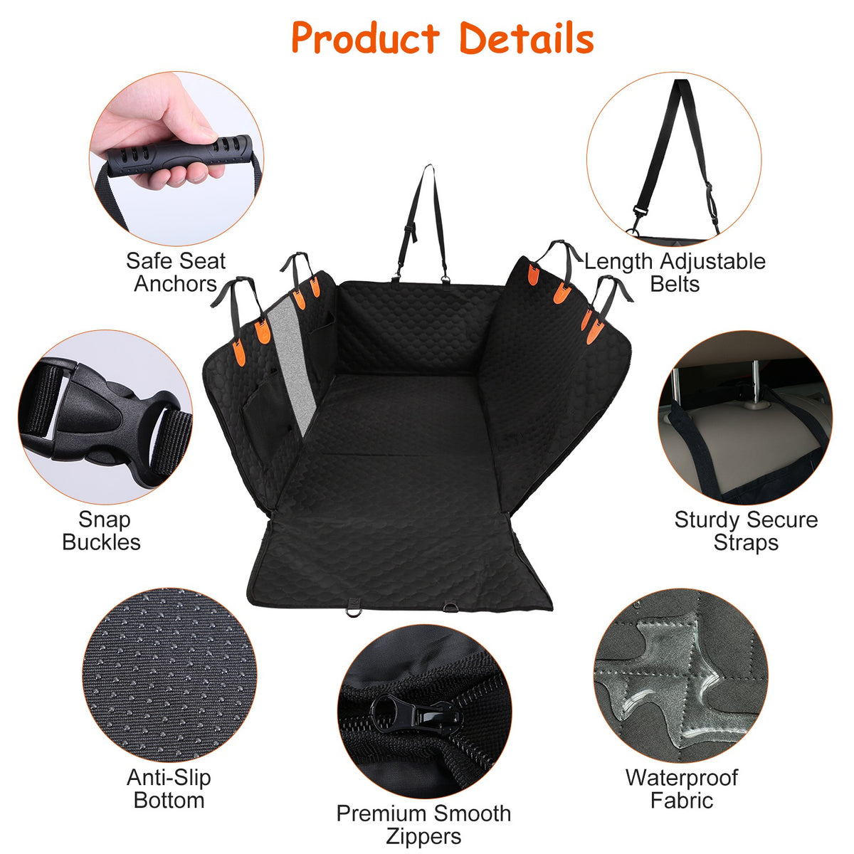 Housse de siège arrière pour voiture de chien avec fermeture à glissière Mesh Sacs de rangement étanche 600D Oxford