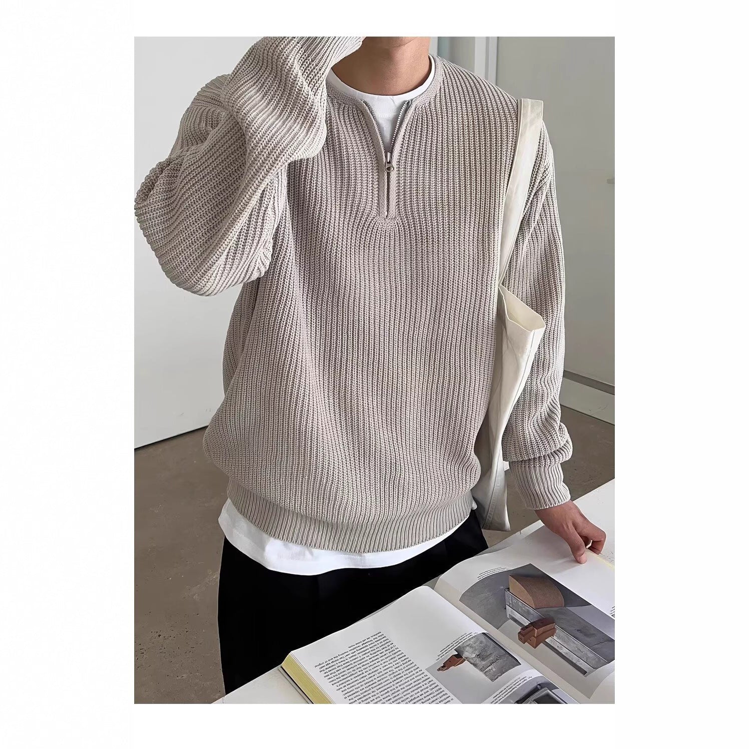 Sweater casual sans col, style japonais