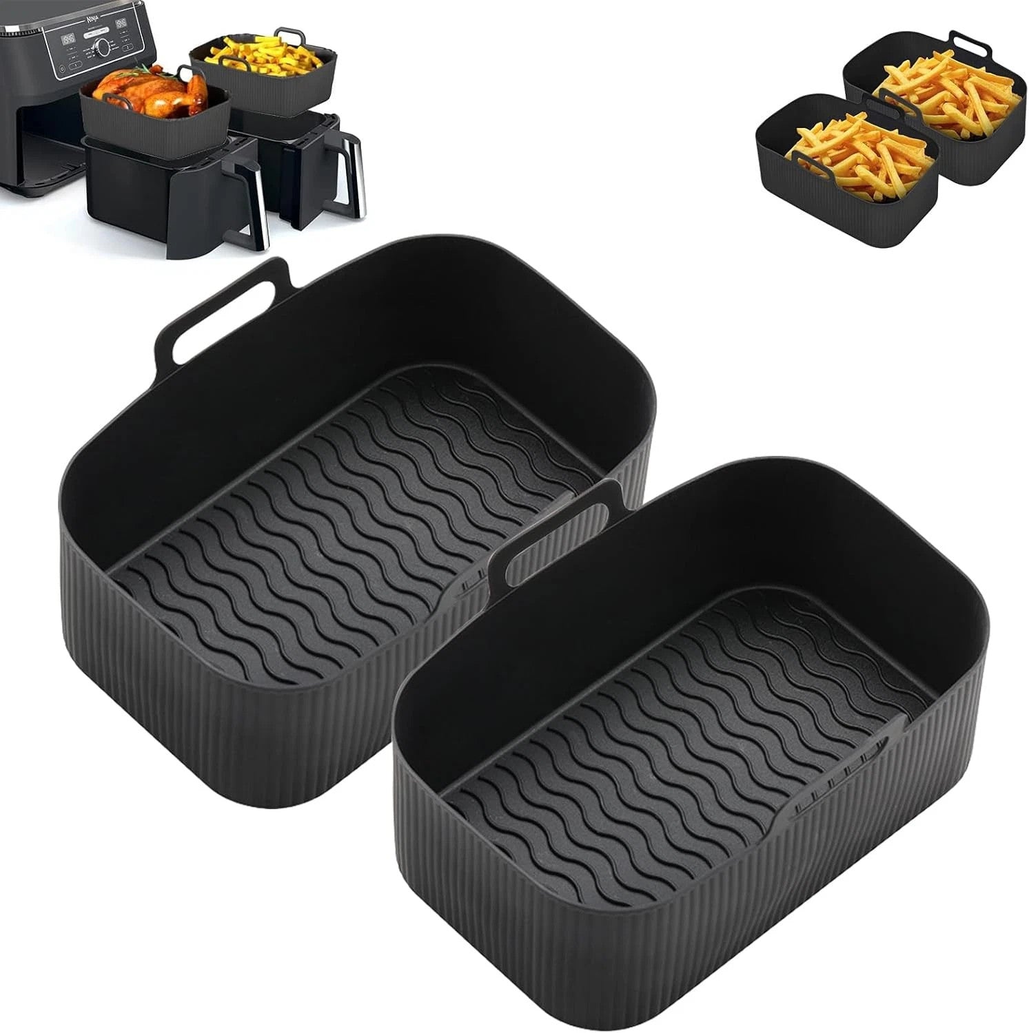 2x Air Fryer Silicone Pot Rectangle Bac de cuisson Liners de panier Insert