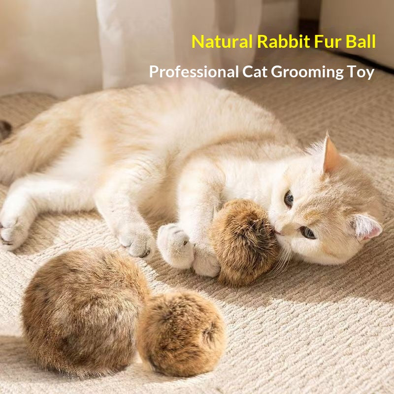 Jouet naturel de chaton de boule de fourrure de lapin