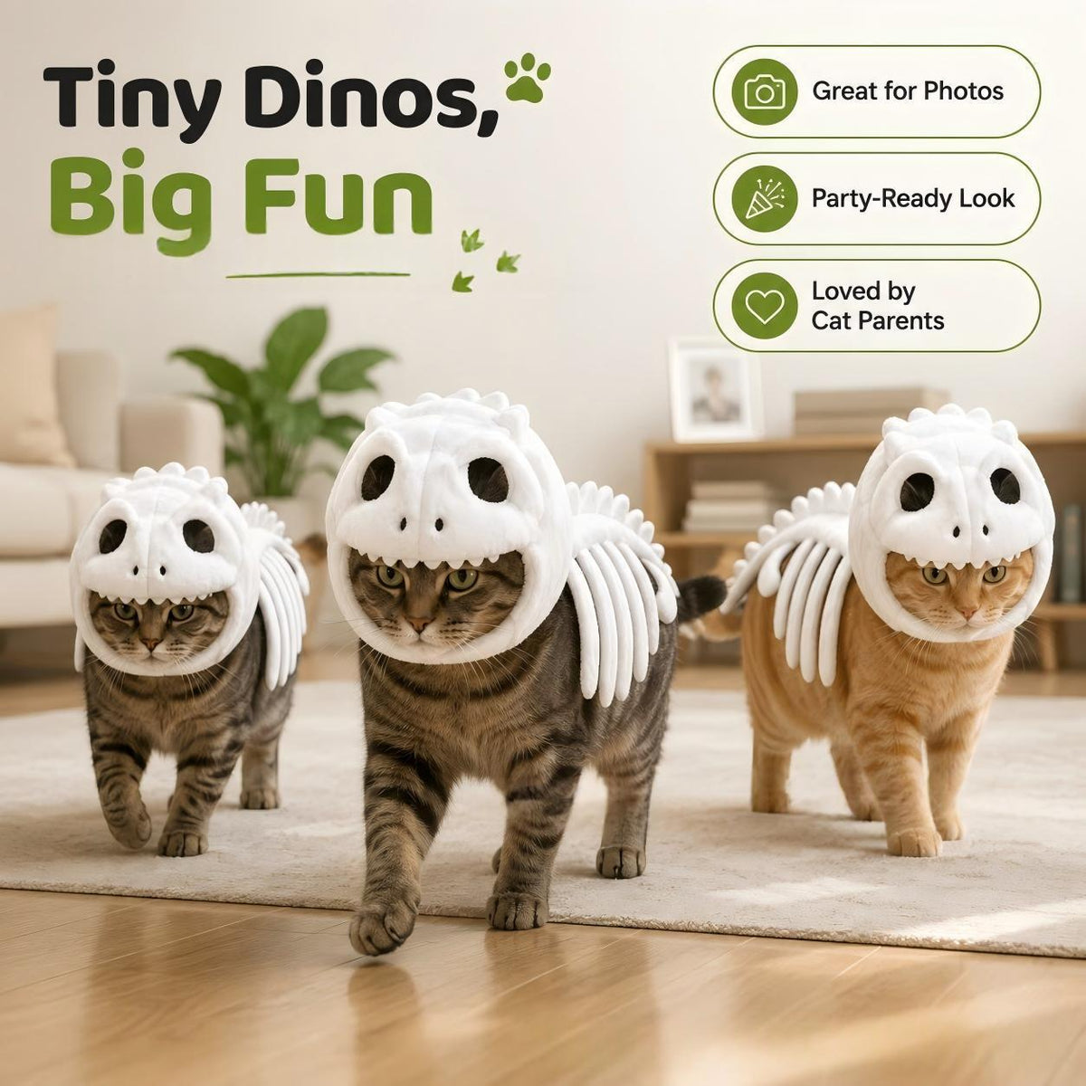 Costume de chat de squelette de dinosaure
