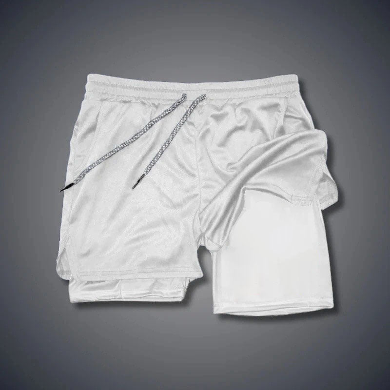 Short casual respirant double-layer homme avec un faux design à deux pièces