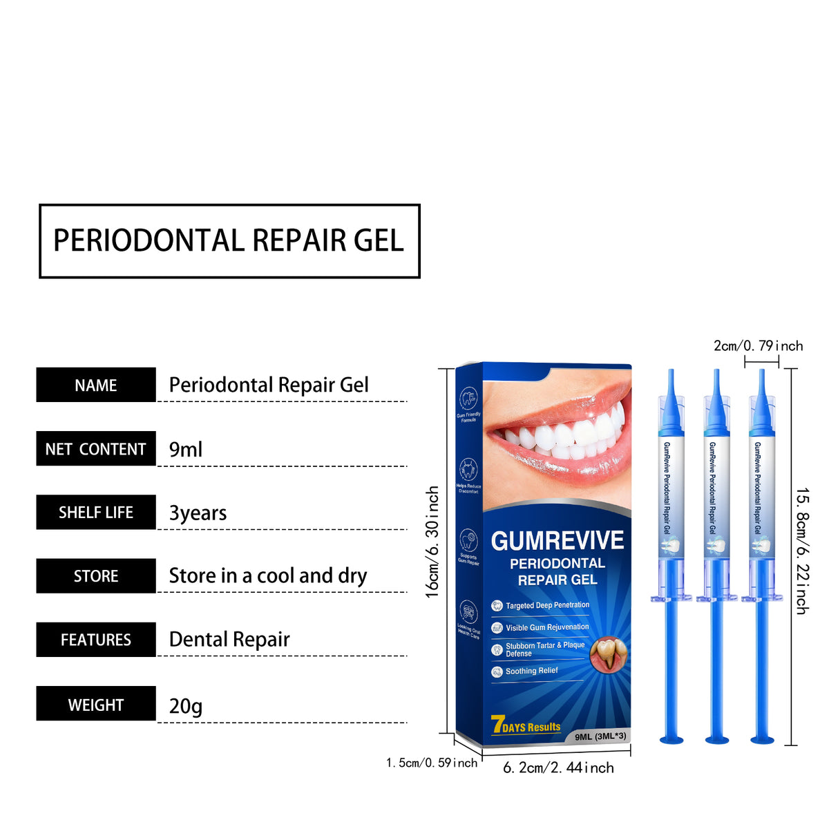 Gel de réparation de dents 9ml 3ml X 3 Boîte