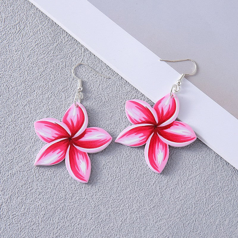 Boucles d'oreilles en acrylique couleur fleur imprimé double face et tridimensionnelle