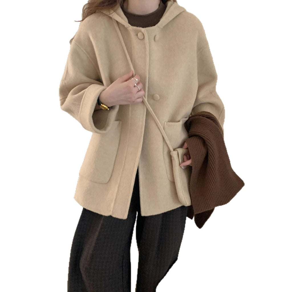 Manteau en laine à capuche alpaga