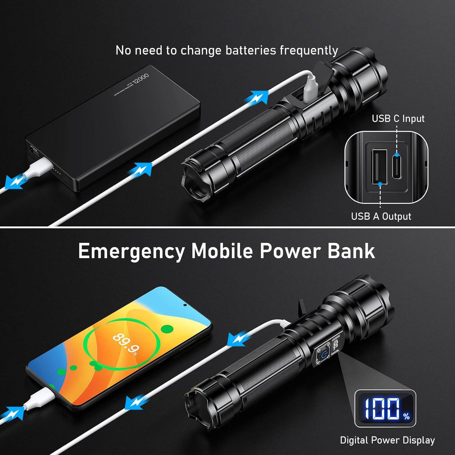 Projecteur portatif rechargeable avec affichage de batterie