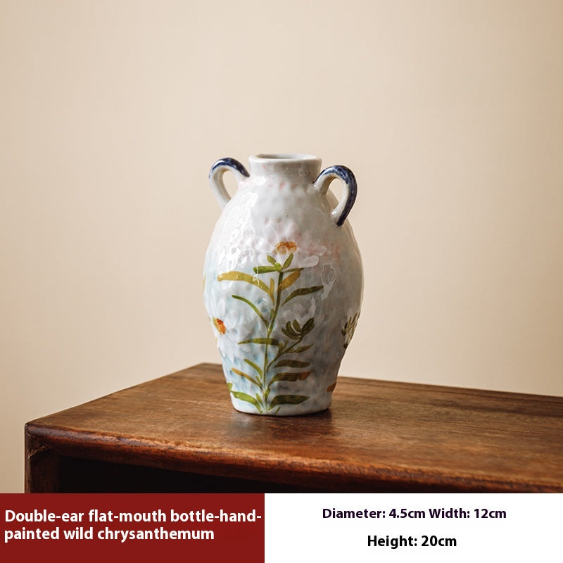 Céramique peinte à la main Vase de céramique Creative Flower Arrangement Square Flower Living Room