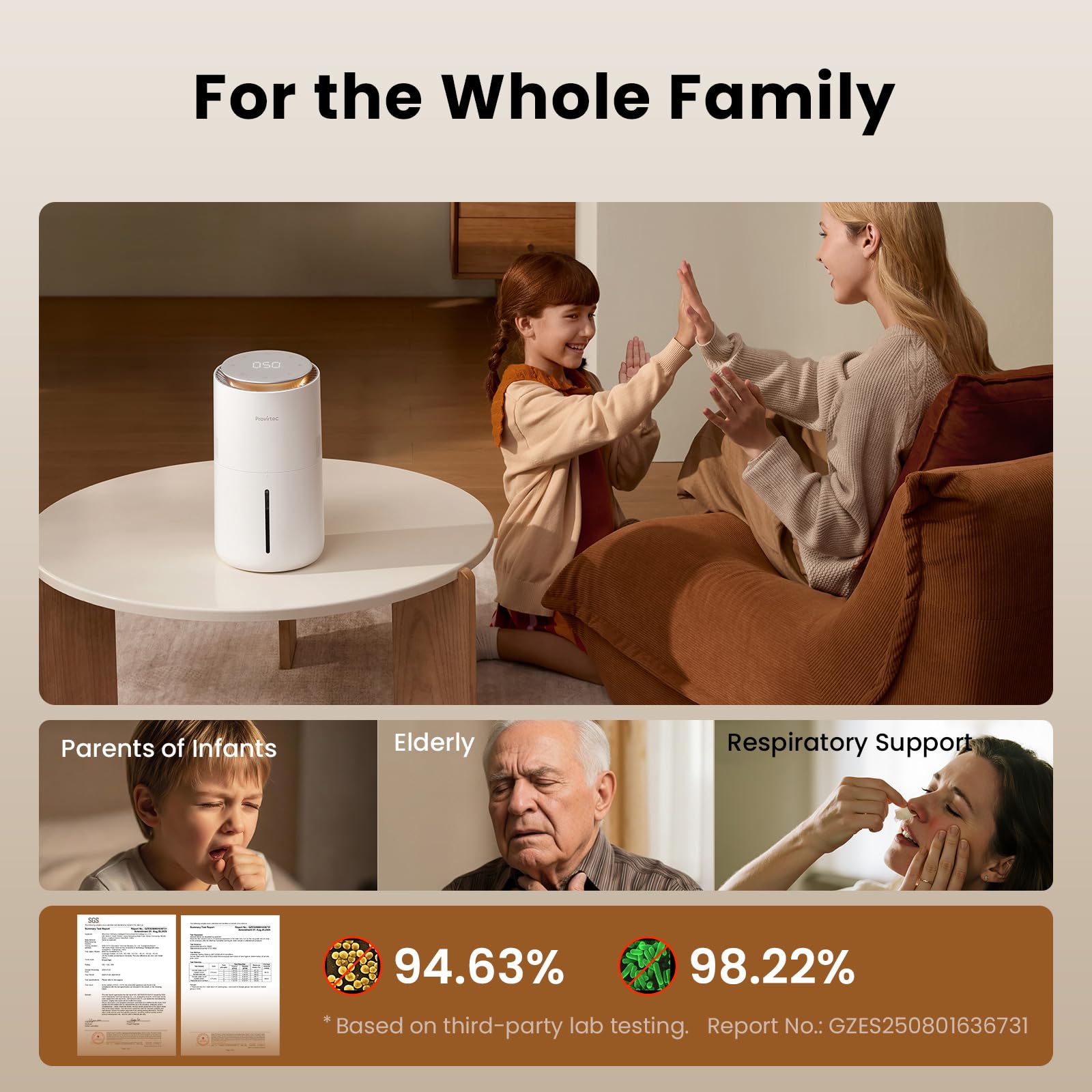 Humidificateur d'évaporation pour les enfants de chambre facile à nettoyer Petit contrôle d'humidité automatique 3L