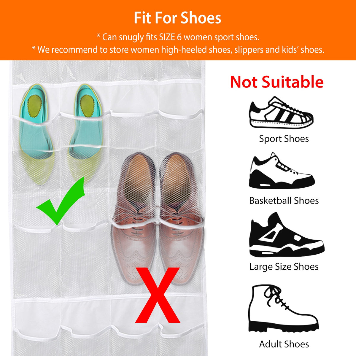 Sur la porte Sac de chaussures pour derrière la porte 24-Pocket cristal clair Organisateur 6-Layer Hang