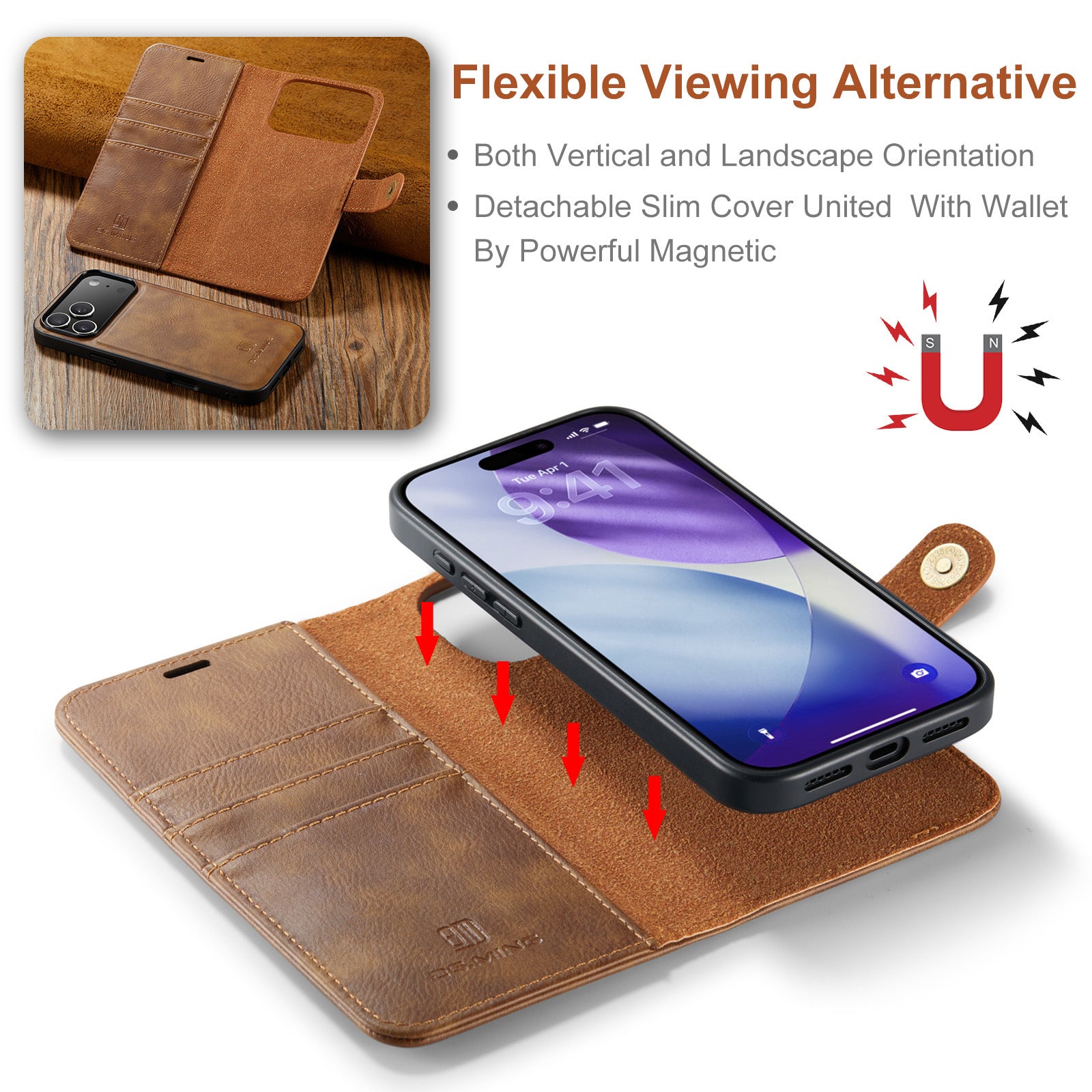 Flip-style carte fente Magnetic-clip Double usage en cuir synthétique cas de téléphone