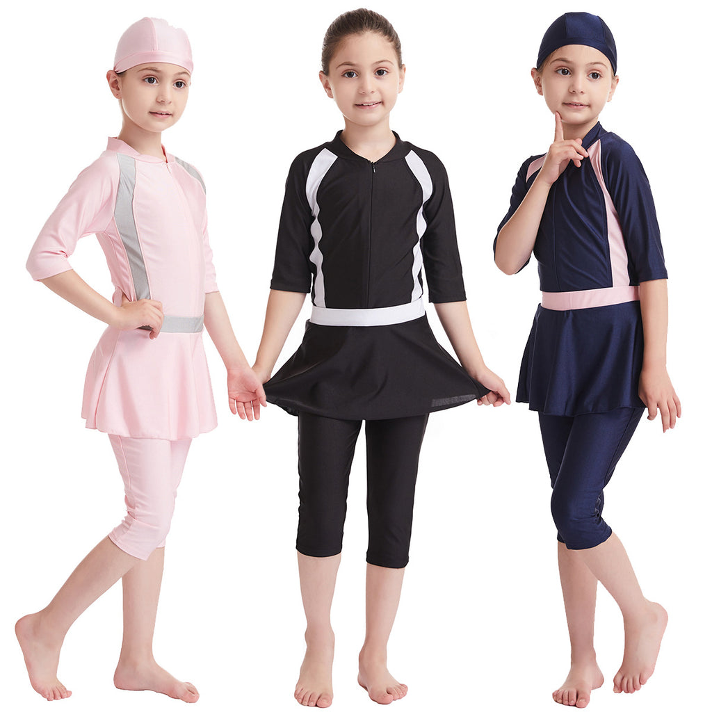 Maillot de bain conservateur couleur solide pour filles