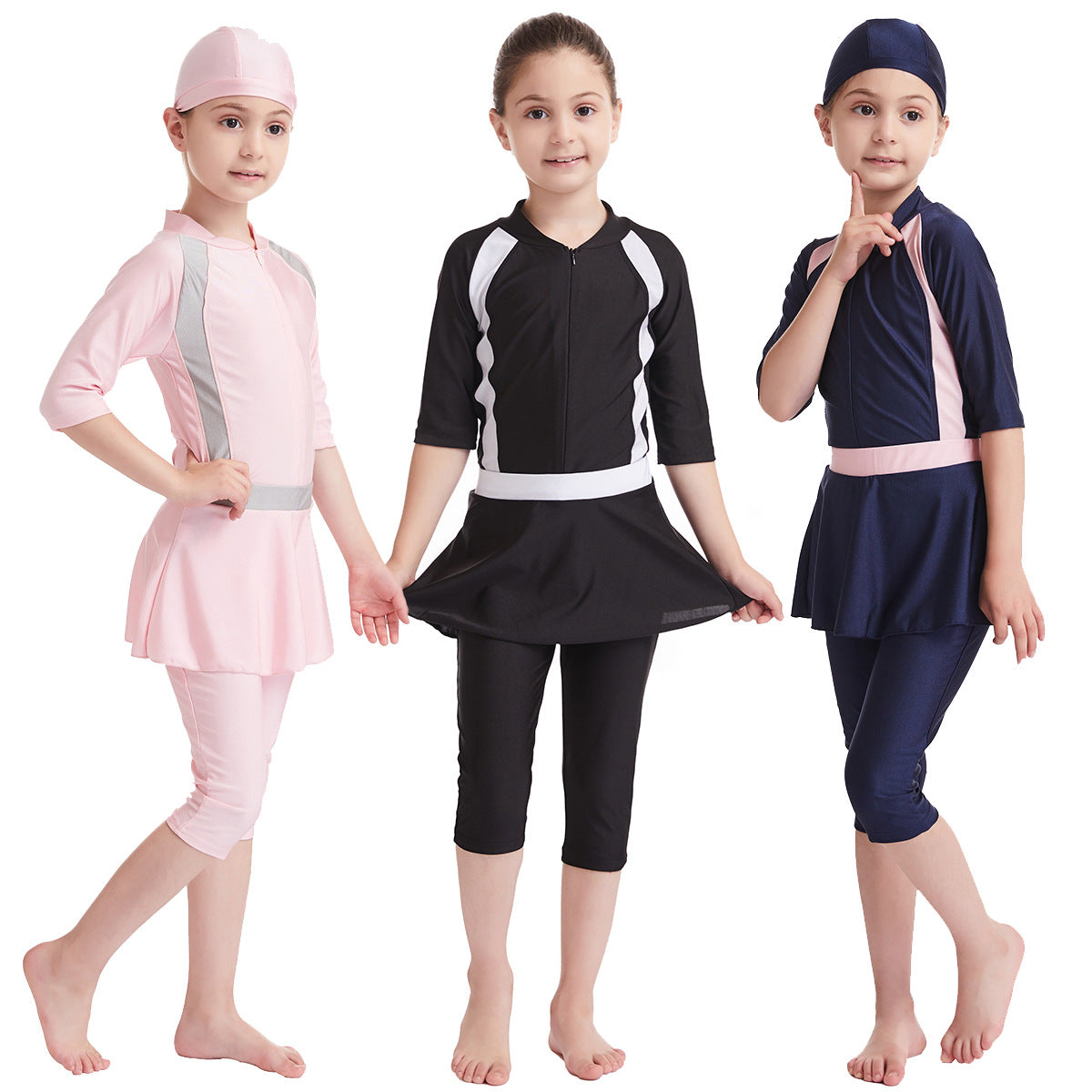 Maillot de bain conservateur couleur solide pour filles