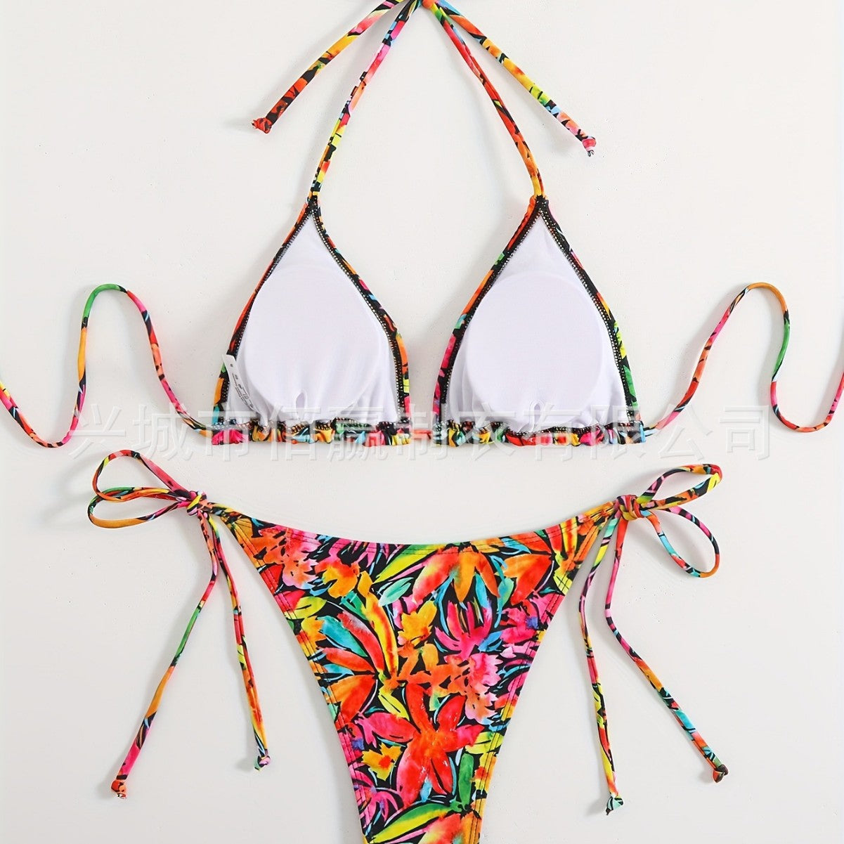 Femme Floral Imprimer Halter-Neck Dentelle-Up Sexy Bikini