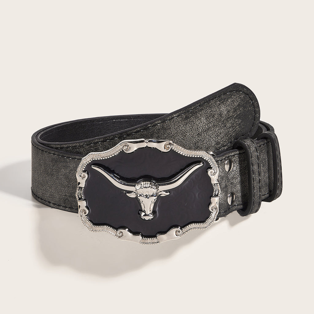 Rétro Dominering Epoxy Cattle Head Buckle Femmes Casual Homme Jeans Strap Personnalité Be