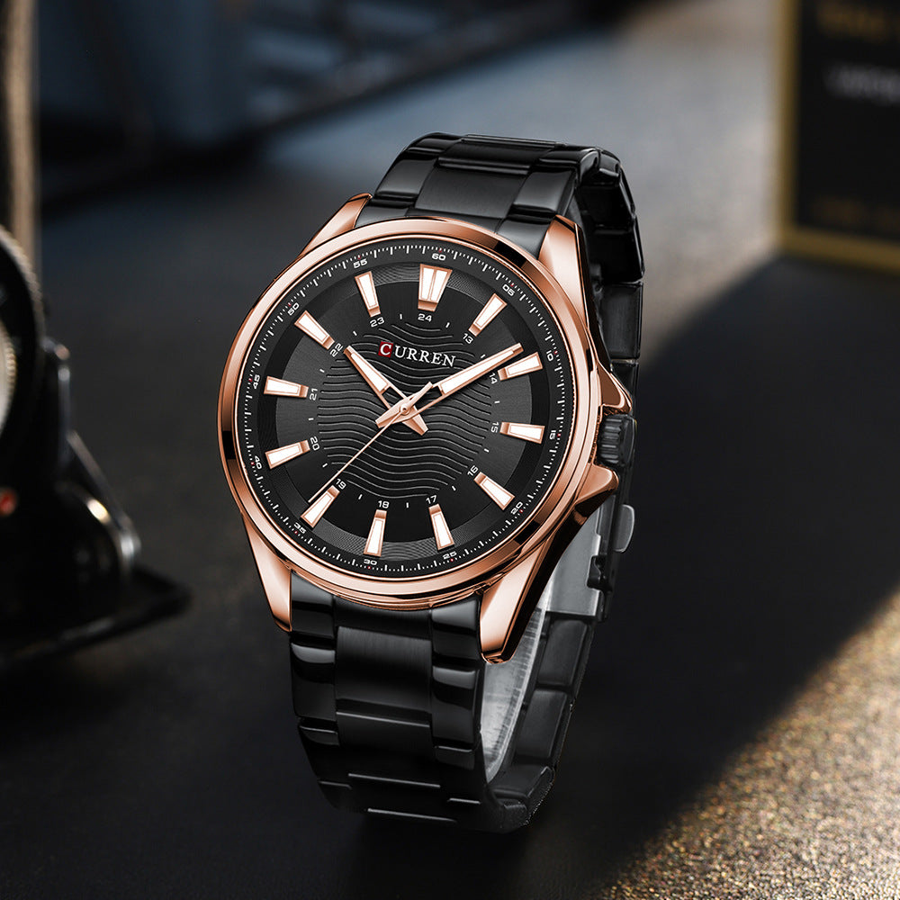 Men's Round Waterproof Simple Steel-Strap Watch