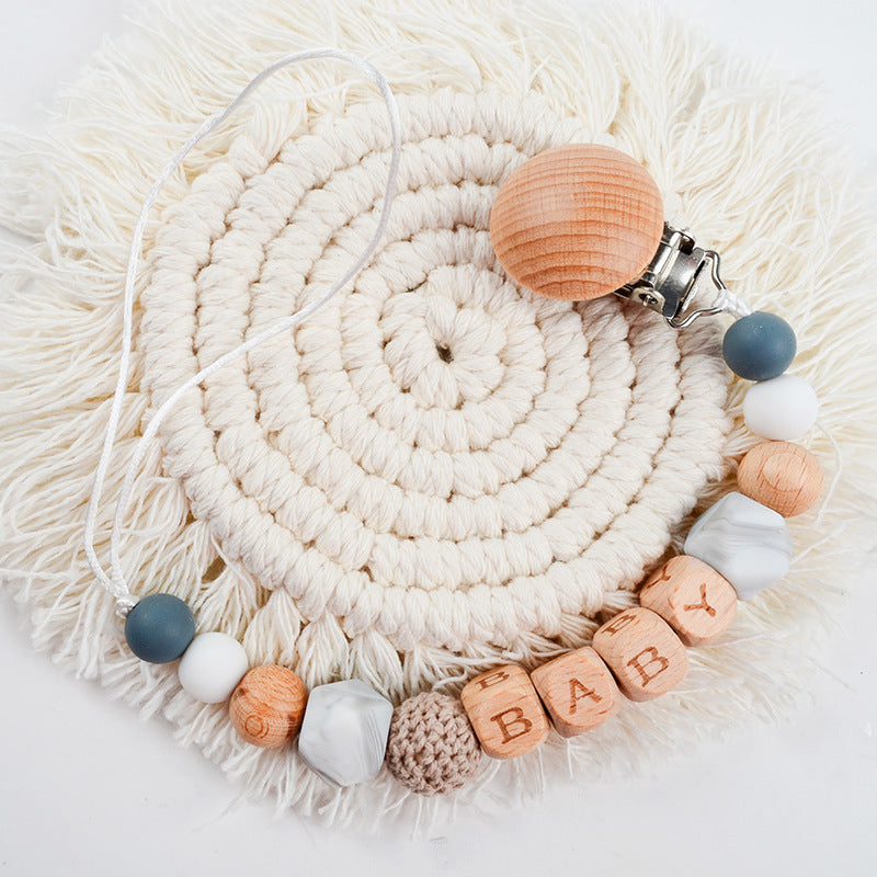 Pacificateur de hêtre Clip Silicone Octagonal Perles Laine Crochet Pacifier Clip