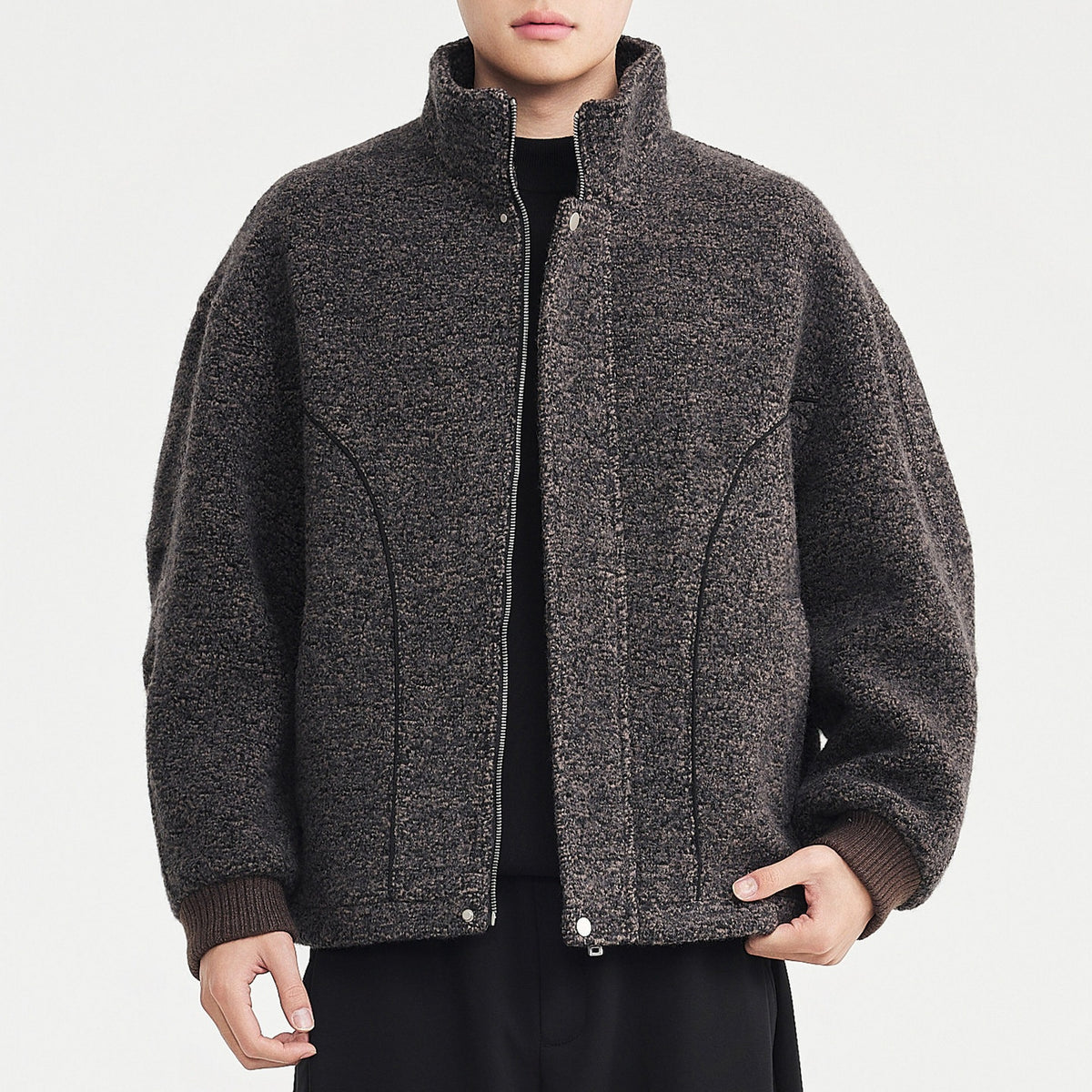 Cercle de laine mixte de couleur pour hommes avec un col debout