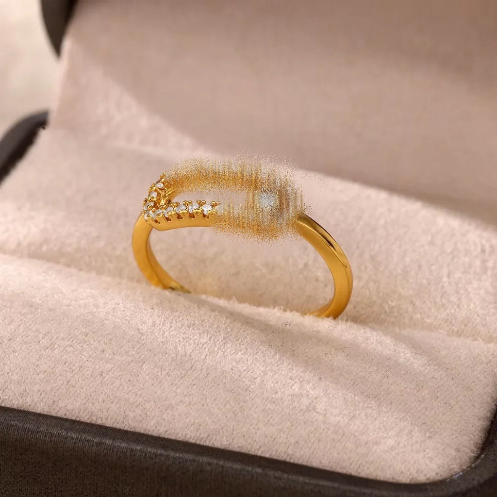 Hot-Selling 18K Gold-Plate entièrement diamante Luxury Non-Fading Anneau ouvert pour les femmes