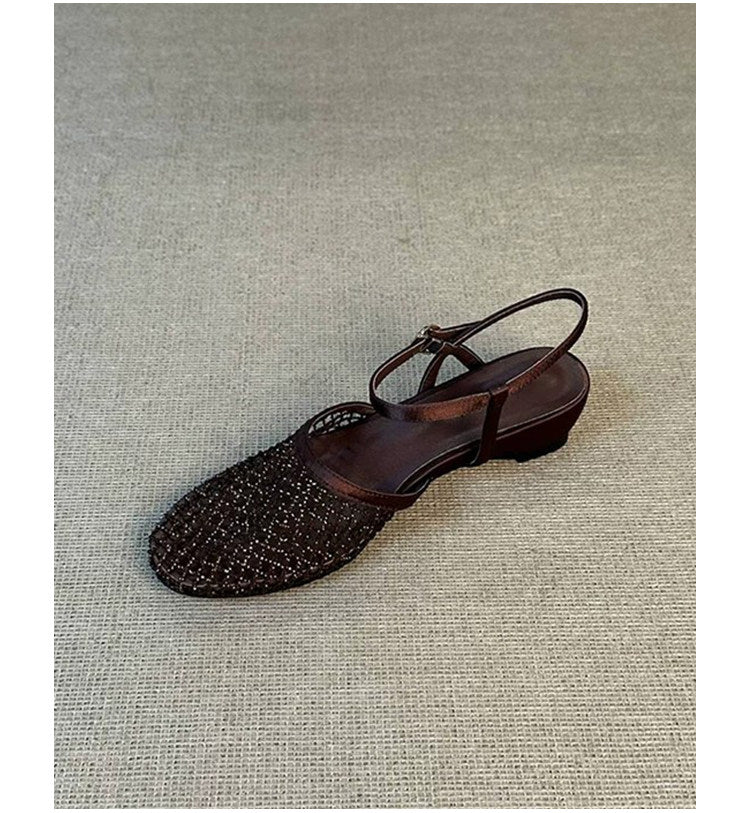 Sandales d'orteils fermées en mailles creuses de style français pour femmes