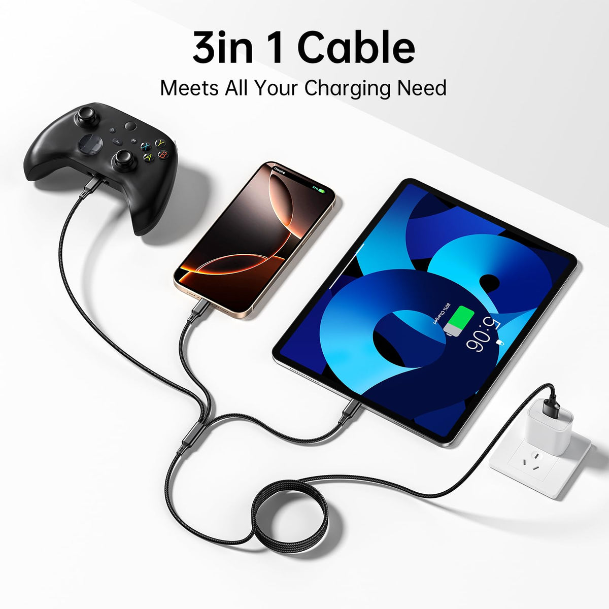 Chargeur de câble de téléphone cellulaire cordon pour type C Micro USB 3 en 1