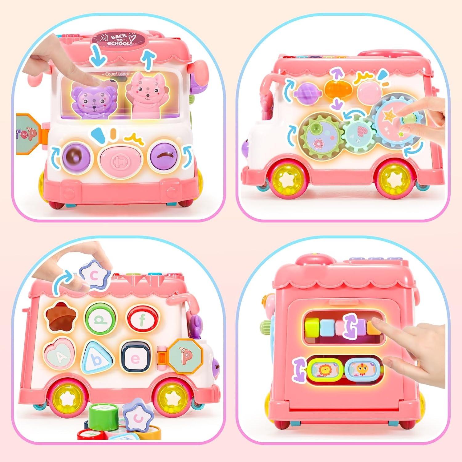 Jeu de jouets de bus d'activité bébé 6-en-1 Multifonctionnel d'apprentissage musical Bus comprend Mini voiture et