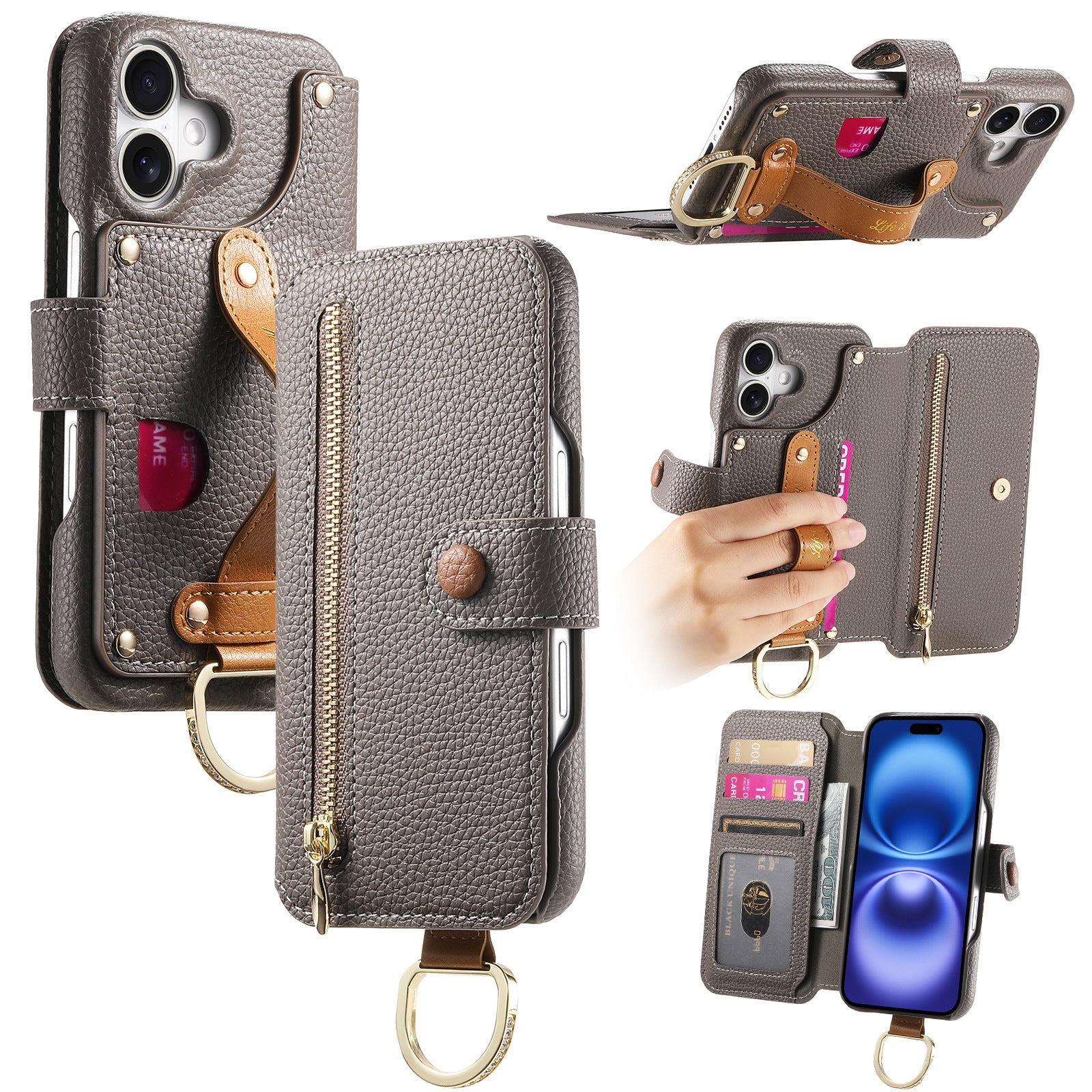 Litchi cuir de grain dos collant Flip téléphone en cuir Case