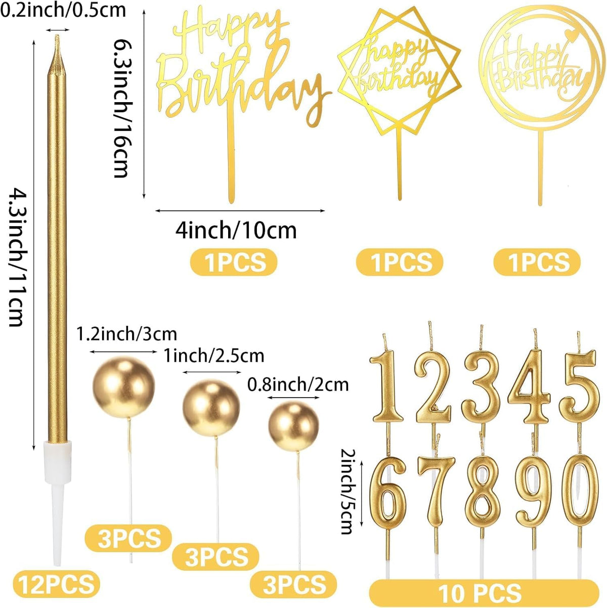 Or Anniversaire Cake Toppers 34 Unités