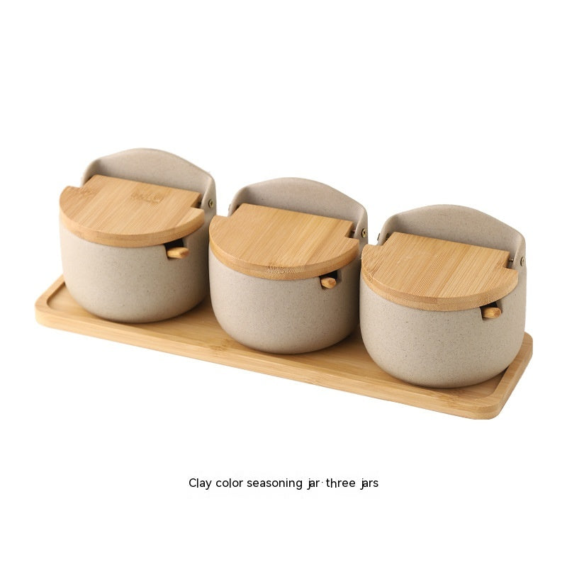 Boîte en céramique de style japonais avec serti à trois pièces de sertissage sel et S