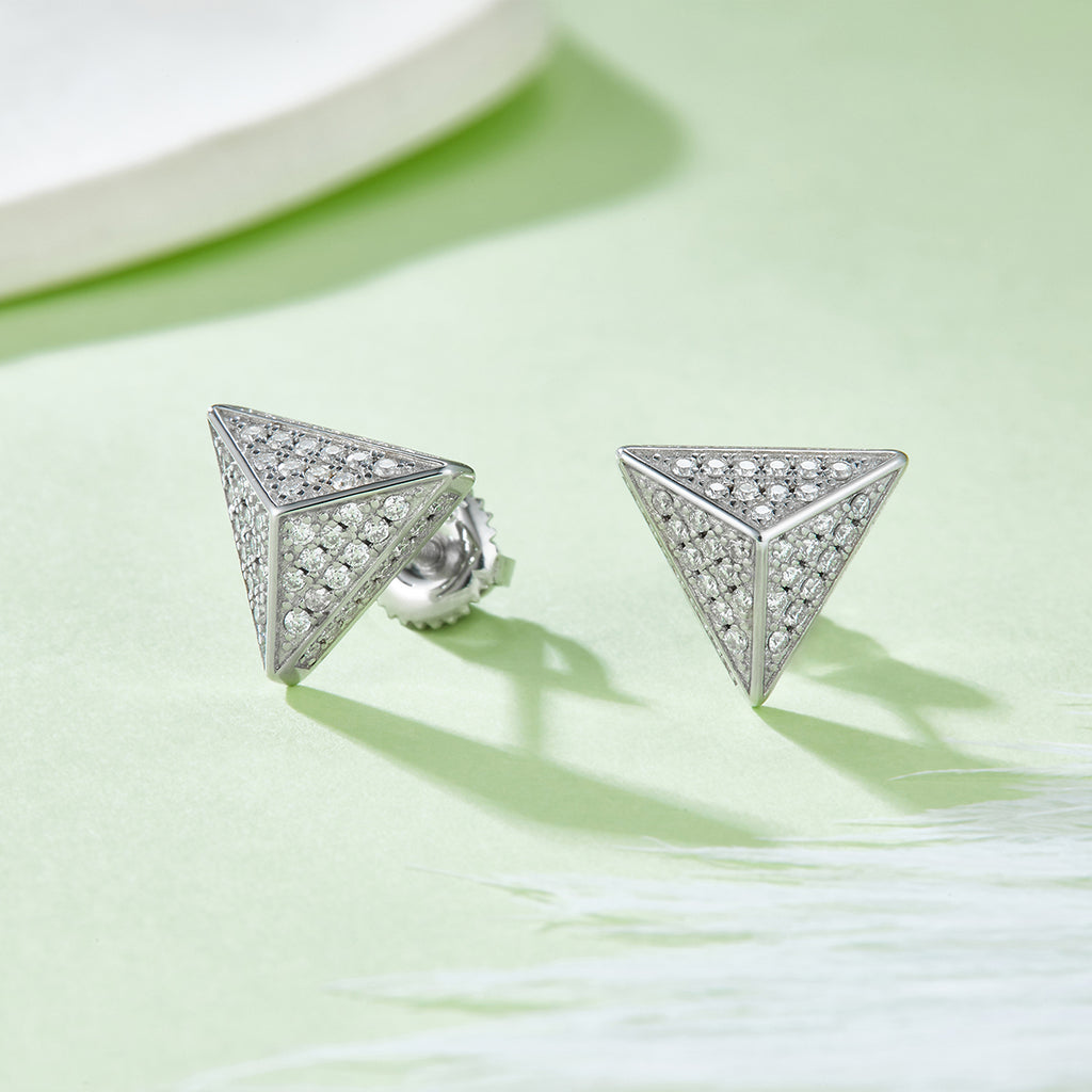 S925 Argent Sterling 114pcs D Couleur VVS1 Triangle de Moissanite Boucles d'oreilles Pyramide 3D
