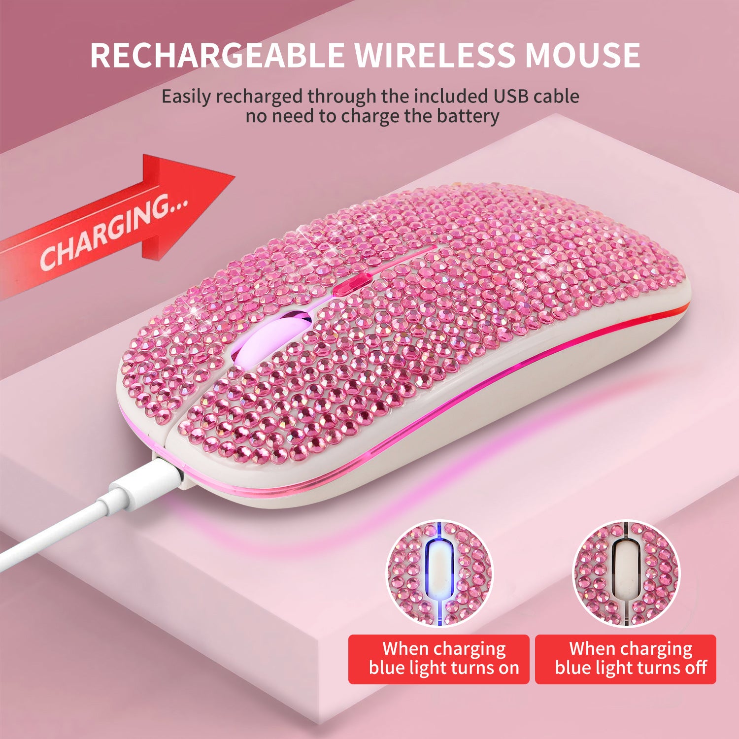Bureau rechargeable Mute Crystal Strass Mouse