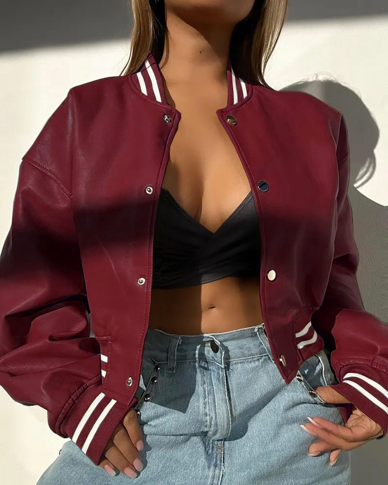 Magasin indépendant AliExpress Style manches longues mode moto PU veste en cuir petite