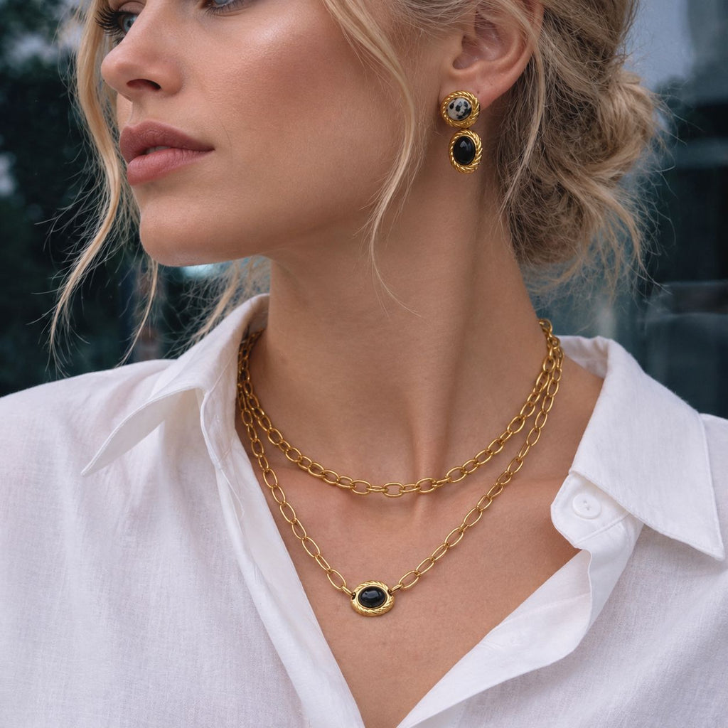 Collier en acier inoxydable en titane en pierre naturelle pour femmes