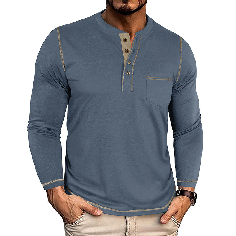 T-shirt homme col rond avec une poche Henley et manches longues