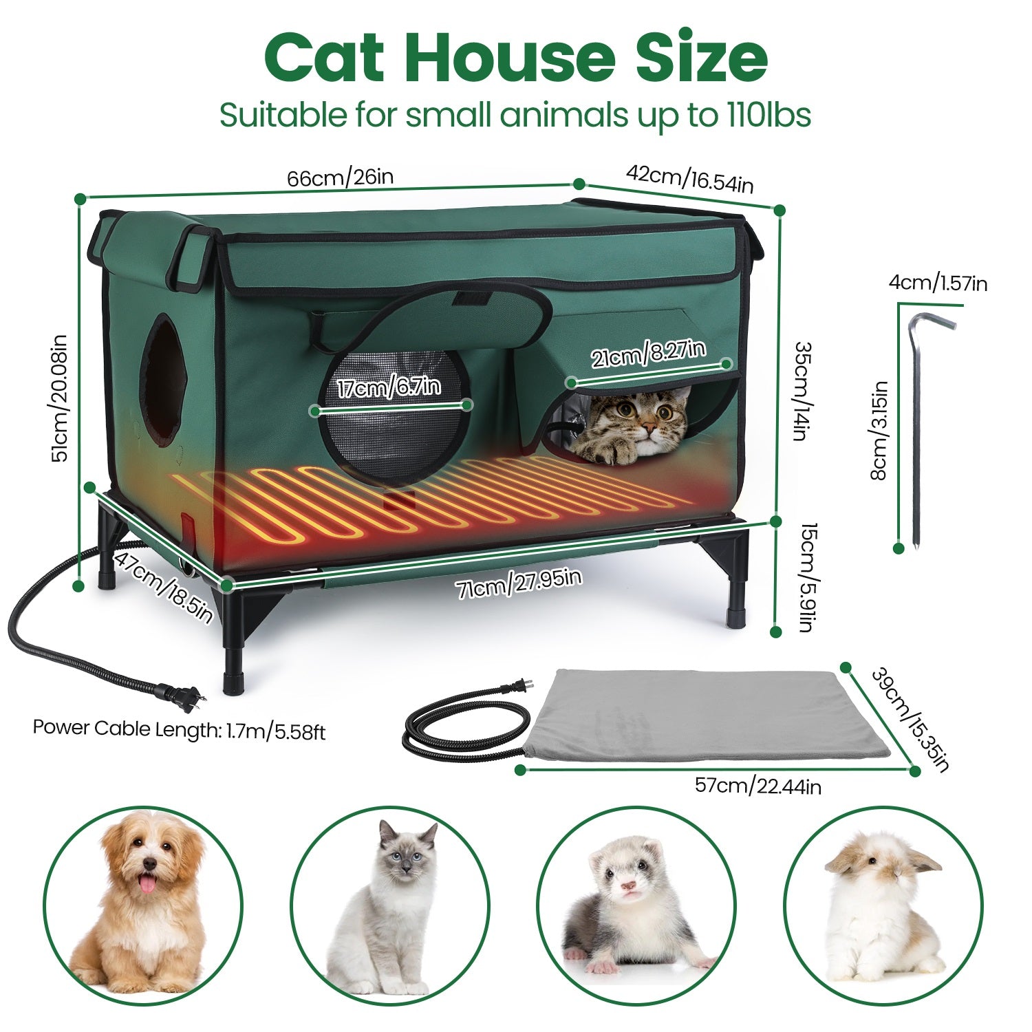 1Pc Maison de chat chauffée à l'eau extérieure Insonorisée à l'épreuve des intempéries Kitty Shelter Feral Cat Hea