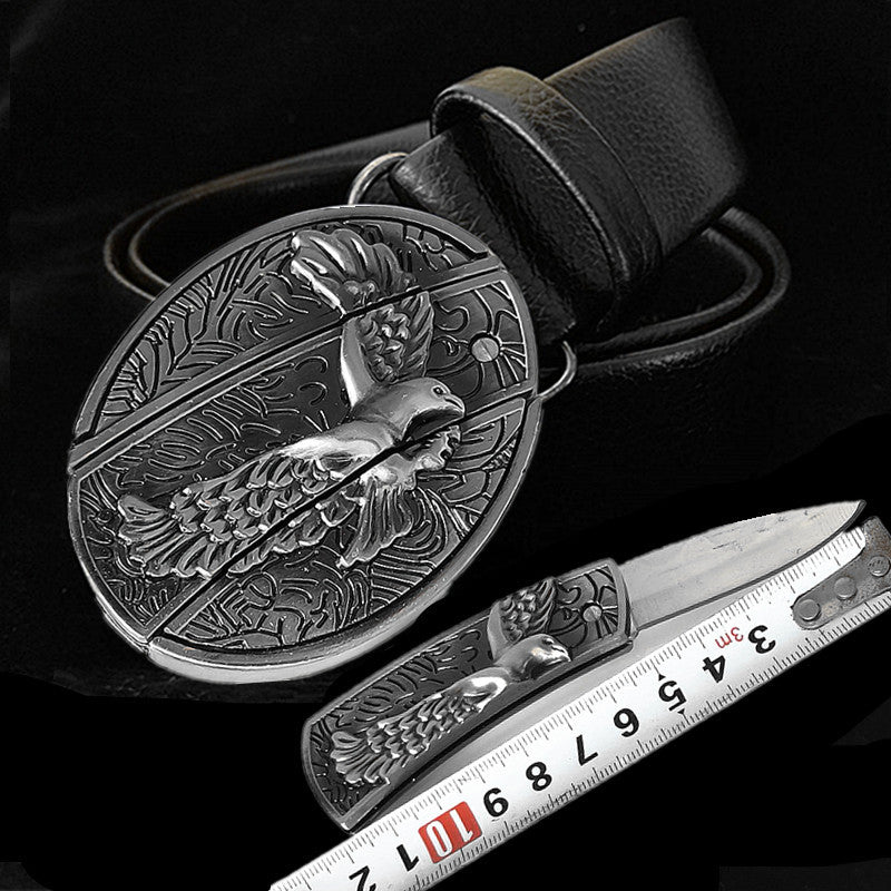 Smooth Buckle Ceinture auto-défense Couteau Punk Buckle Tête