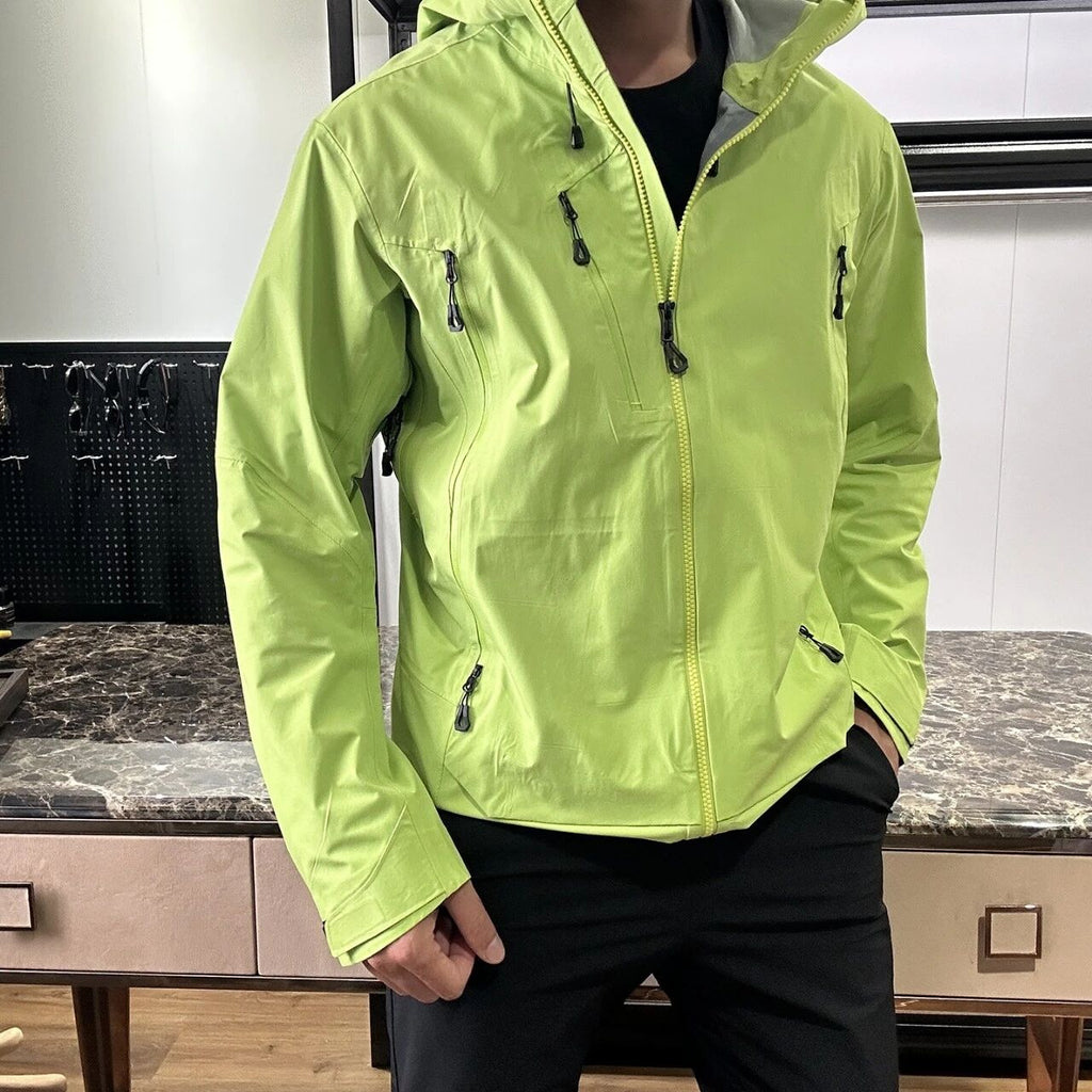 Hommes Veste de pluie à capuche entièrement Seam scellé brise-vent imperméable respirant extérieur Shell J