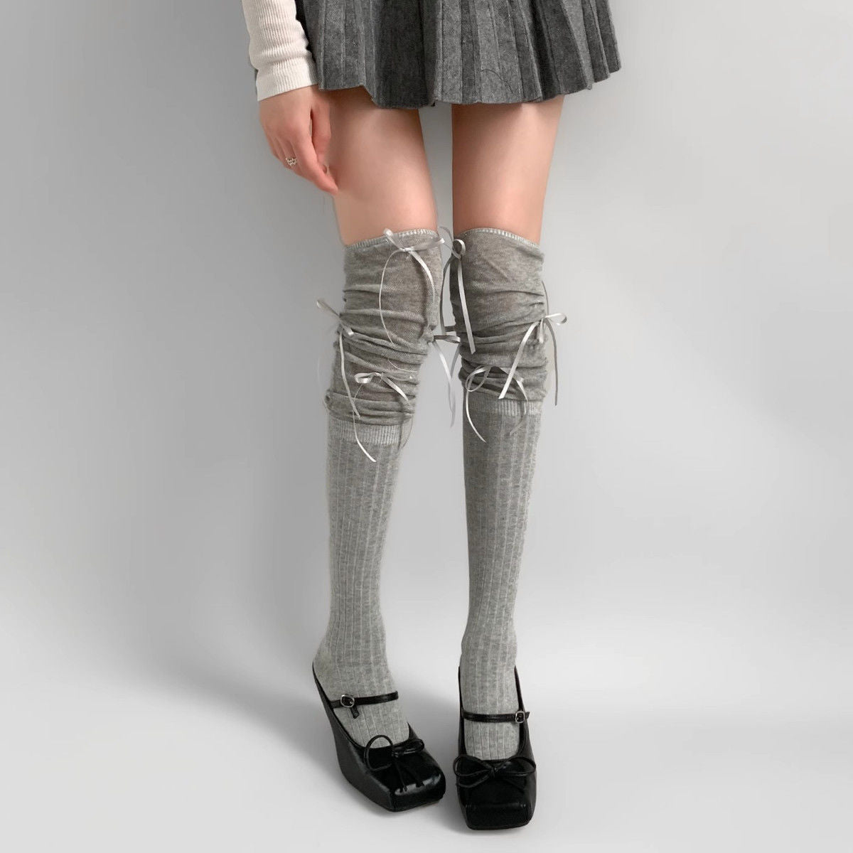 Femmes SpringAutomn Bas minces avec patchwork et Bowknot
