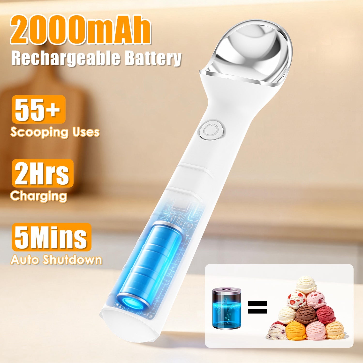 1Set Chaud crème glacée Scoop électrique rechargeable crème glacée Scooper IP66 étanche 45S Fa