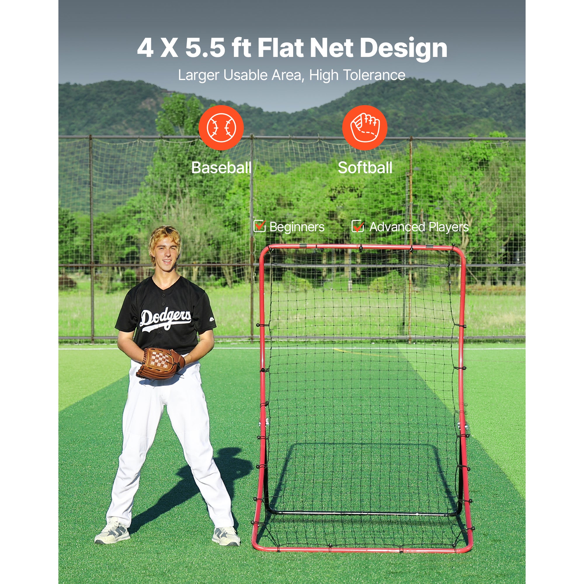 Baseball Softball Rebonder Net 4 X 5,5 Ft Pitch Back Trainer