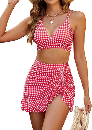 Maillot de bain deux pièces avec jupe à haute couture imprimée