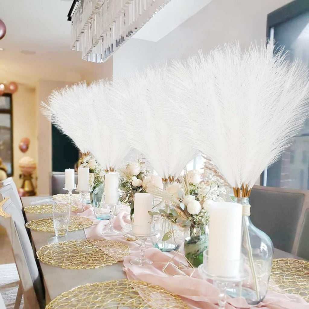 50 morceaux d'herbe de pampas artificielle blanche (55 cm) pour le décor moderne et polyvalent—parfait
