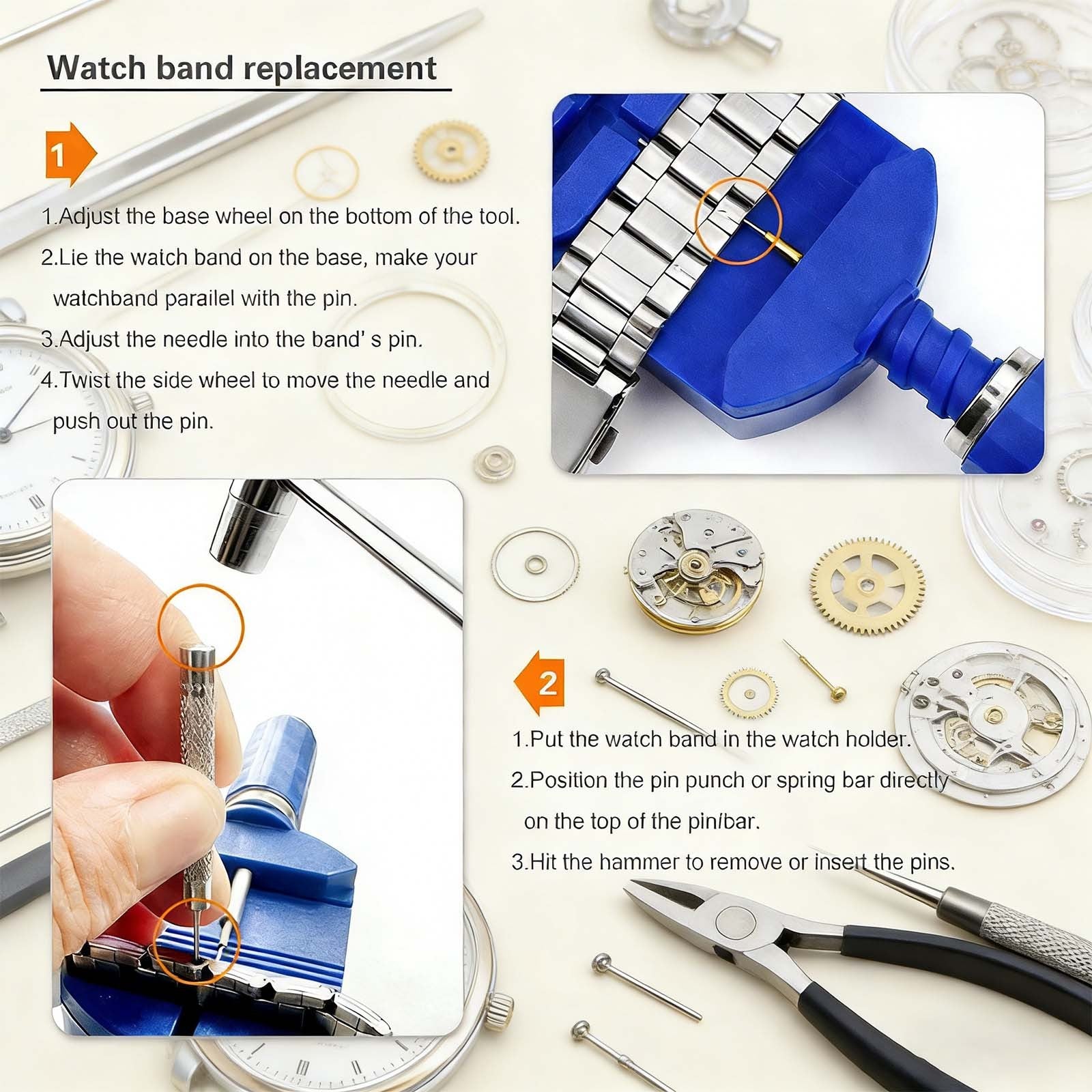 147PCS Kit d'outils de réparation de montres Déchiqueteuse de cas de retour Spring Pin Bars Watchmaker