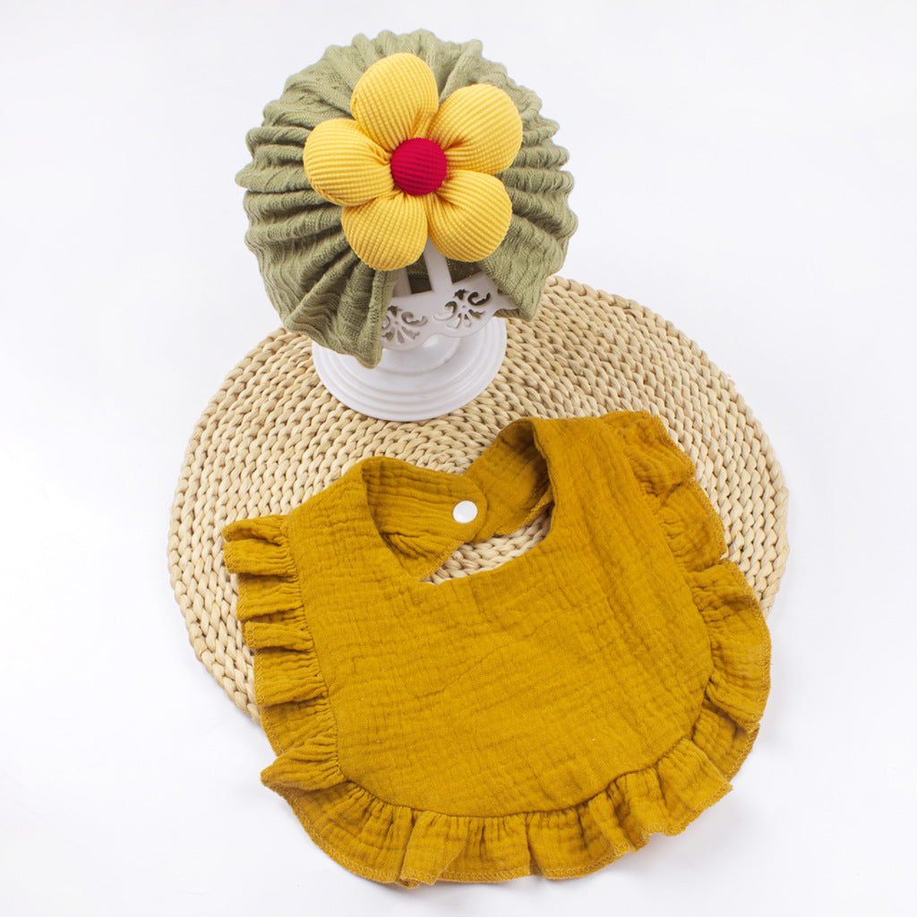 Chapeau de bébé et ensemble de bib nouveau-né - Muslin Drool Bibs avec Frilly Trim Soft Coton Organic Bonnet