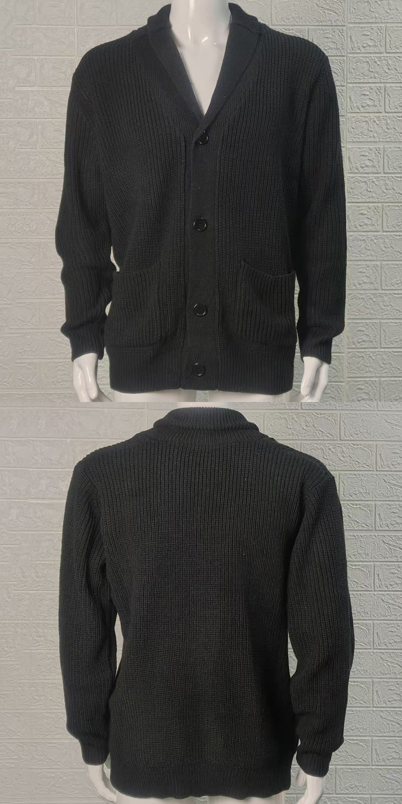 Cardigan tricoté avec un lapel et des manches longues pour les hommes porter