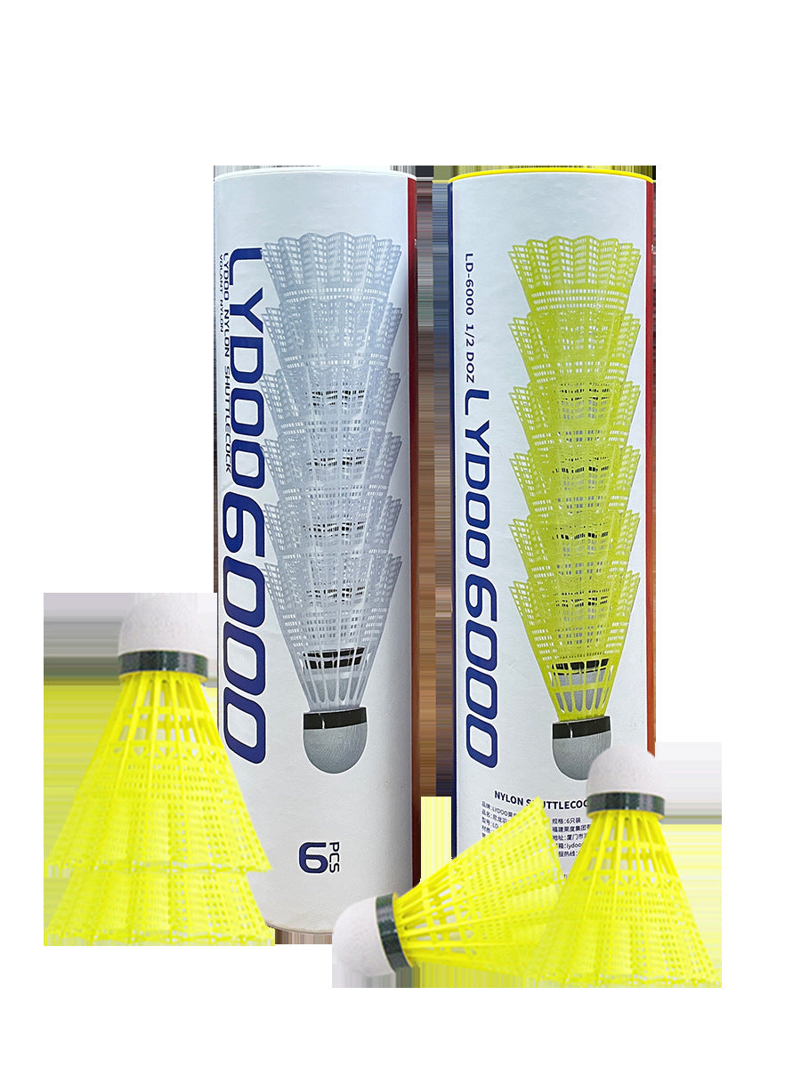 LYDOO Badminton Training Nylon Badminton Natural Cork Ball Head Yellow Nylon Ball 6 Pack W